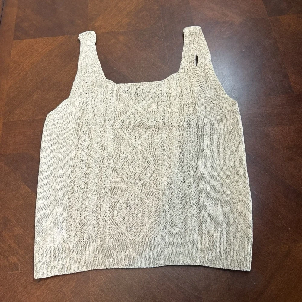 Cable Knit Sweater Tank Top Crop Beige‎ Natural Size Small